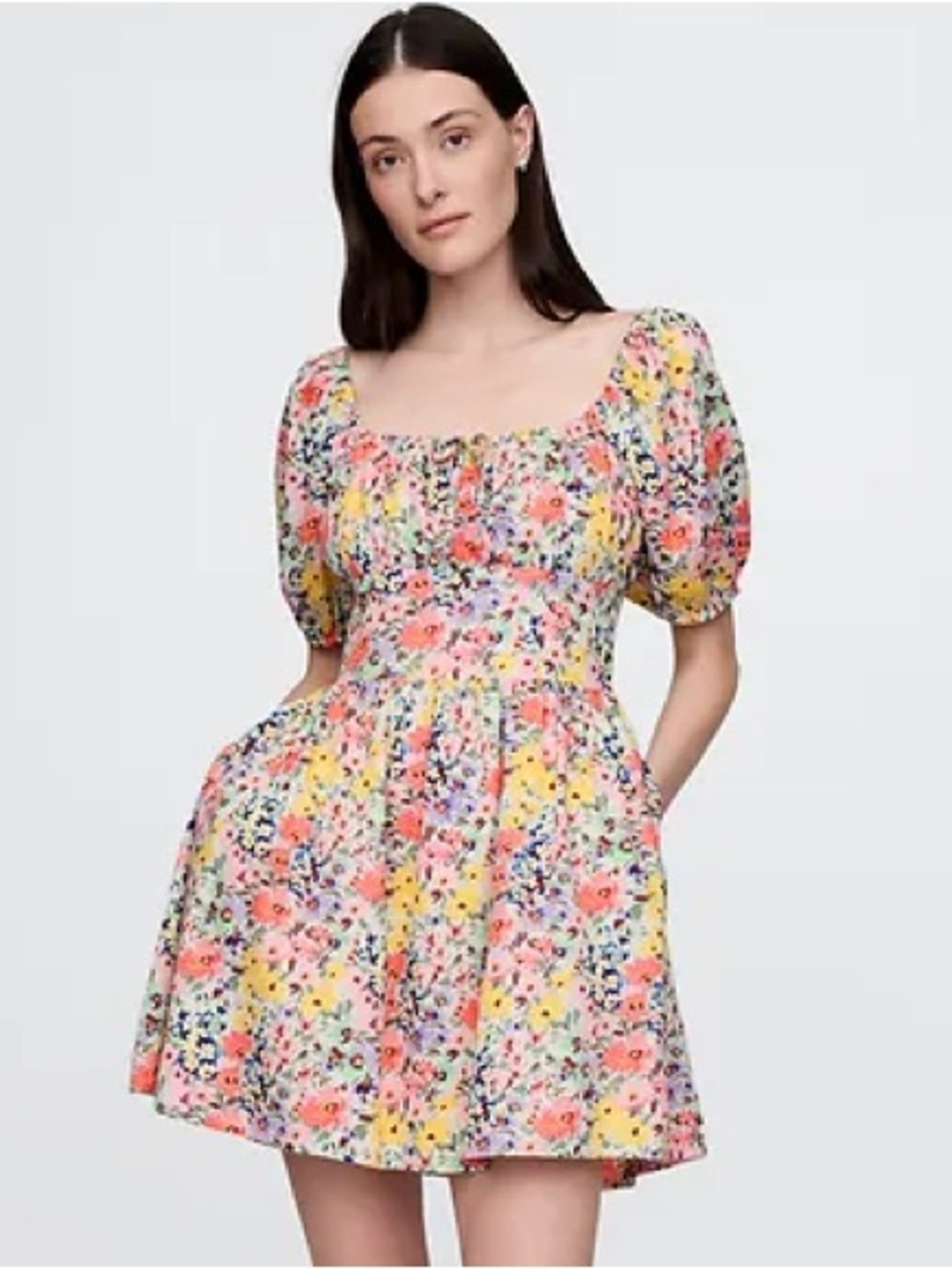 GAP Puff-Sleeve floral Mini Dress size medium